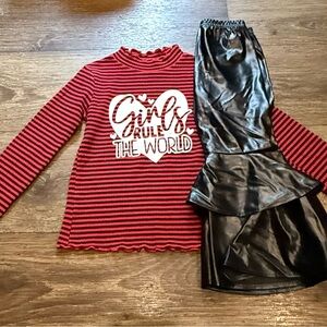 Girls Rule Red Striped Top and Faux Leather Flare